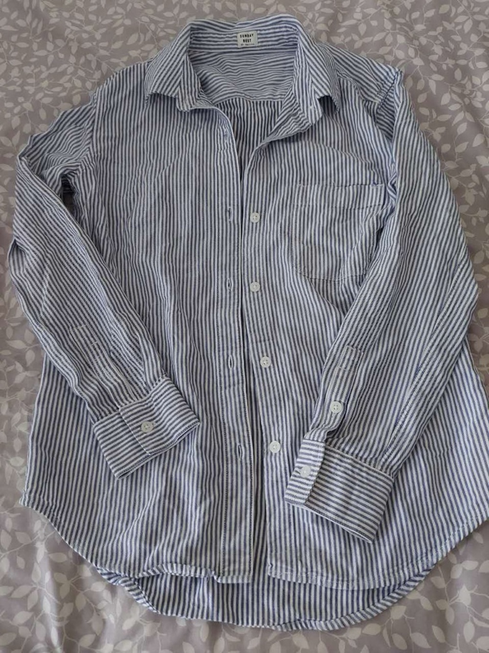 Aritzia Sunday Best blue and white striped button down shirt